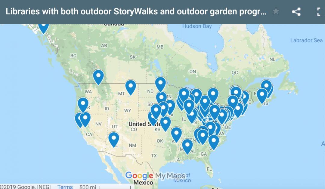 Storywalk map of the US, with a high concentration of markers in the midwest to the east coast.