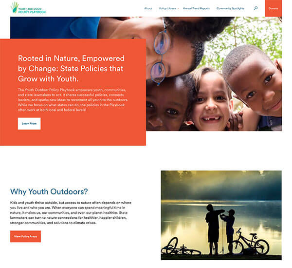Screenshot of Youth Outdoor Policy Playbook website