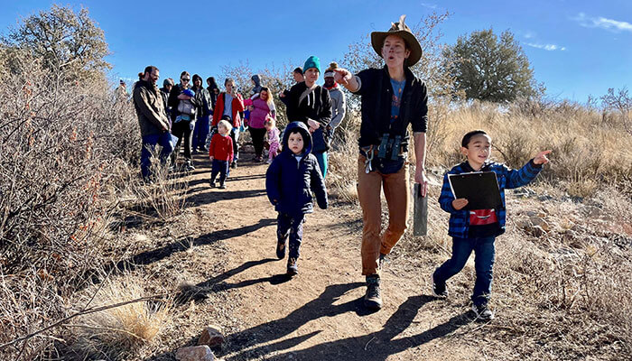 Ellen Bashor from City of Prescott and Prescott Unified School District takes parents and children on local hike. Photo courtesy of City of Prescott.