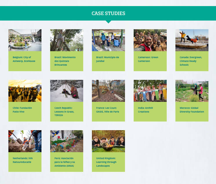Screenshot of Case Studies on Greening Schoolyards webpage
