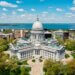 aerial shot of Madison wisconsin capitol building